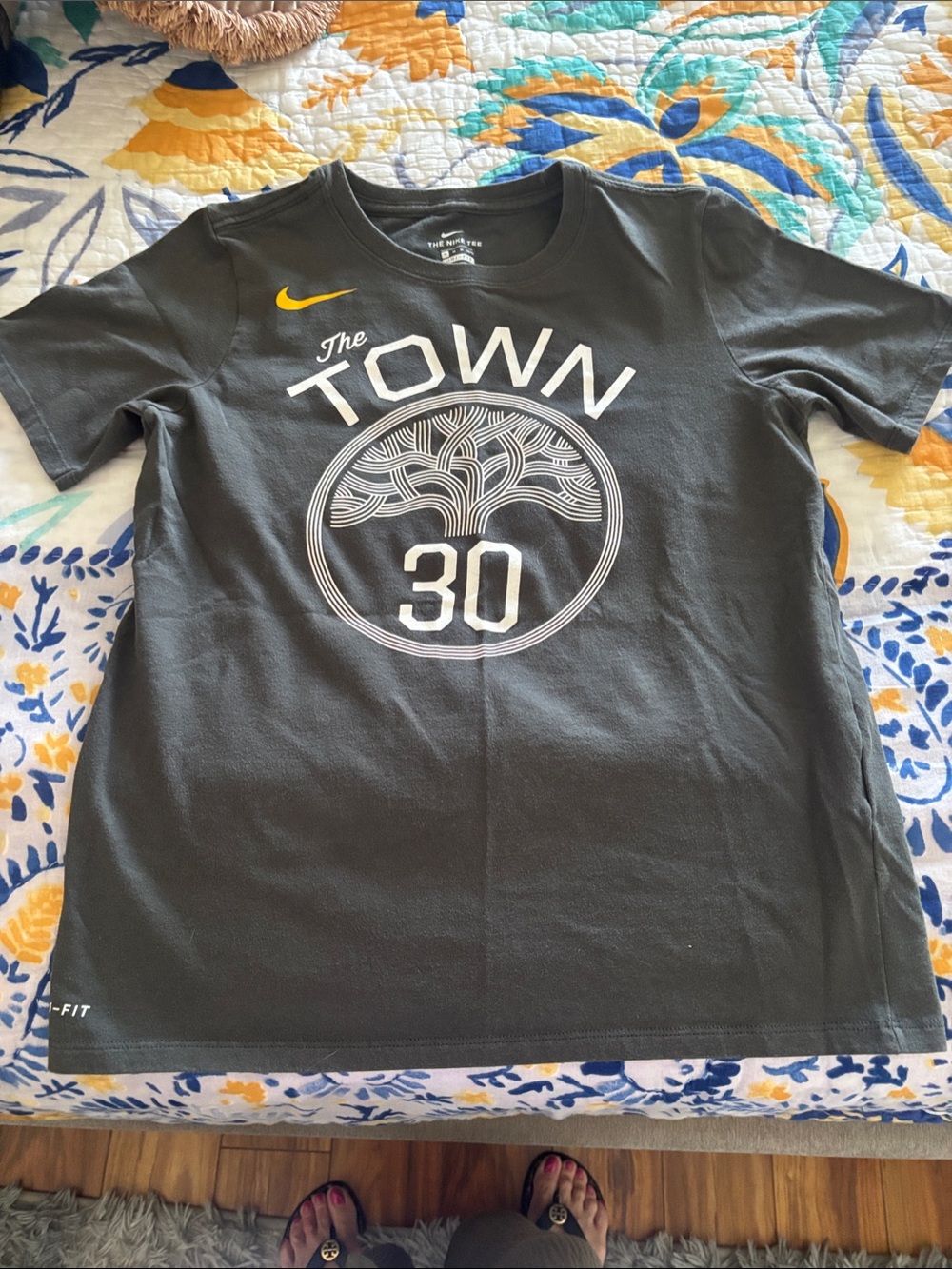 Nike Kids Black 'The Town' 30 Graphic Tee with Yellow Swoosh